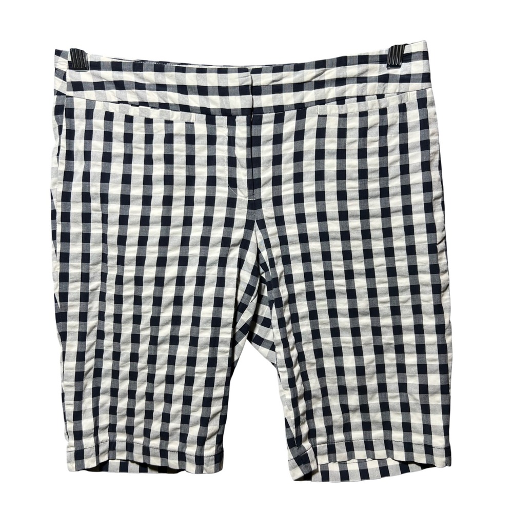Ann Taylor LOFT Marisa Cropped Shorts Navy White Gingham Plaid Womens‎ 4P Petite